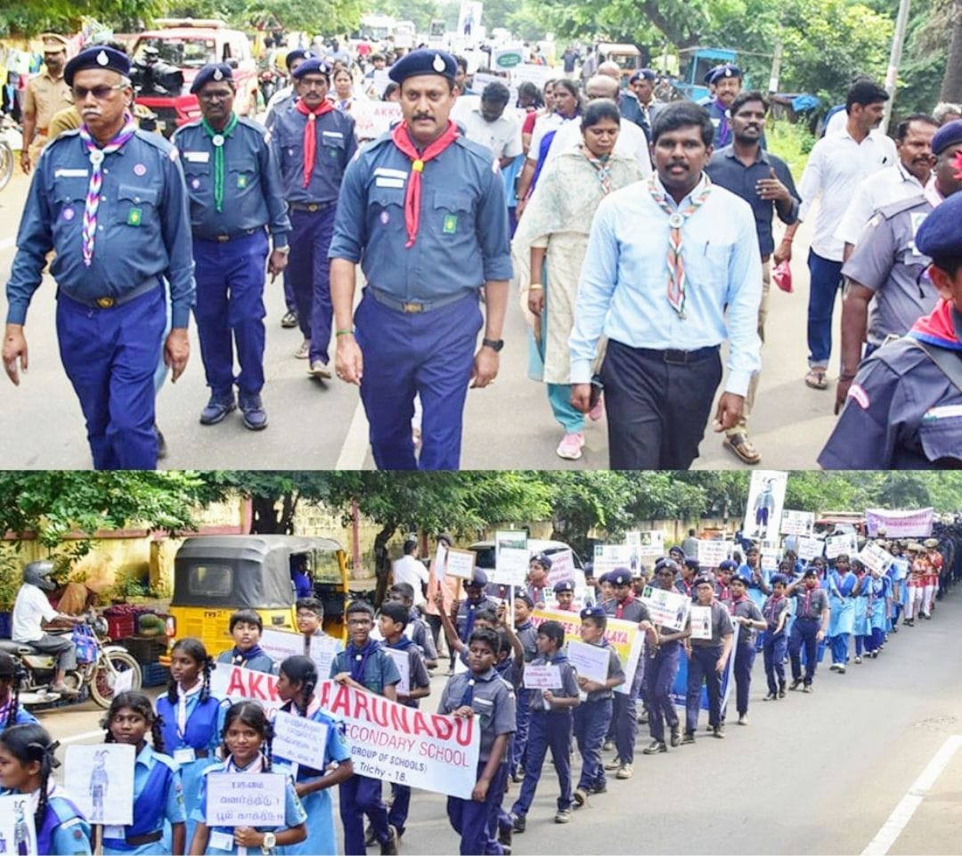 திருச்சி மணப்பாறையில் பாரத சாரண சாரணியர் வைர விழாவை முன்னிட்டு பெருந்திரளணி விழிப்புணர்வு ஊர்வலத்தை தொடங்கி வைத்த அமைச்சர் அன்பில் மகேஷ்.!