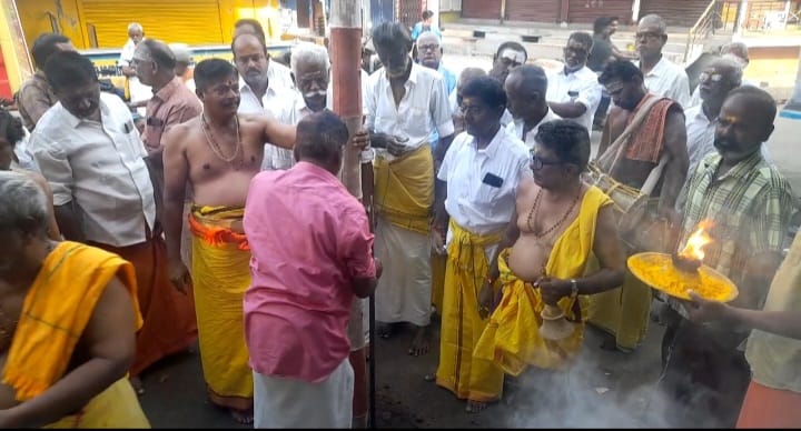 சோழவந்தான் அருள்மிகு திரௌபதை அம்மன் கோவில் பூக்குழி விழாவிற்கான முகூர்த்தக்கால் நடப்பட்டது