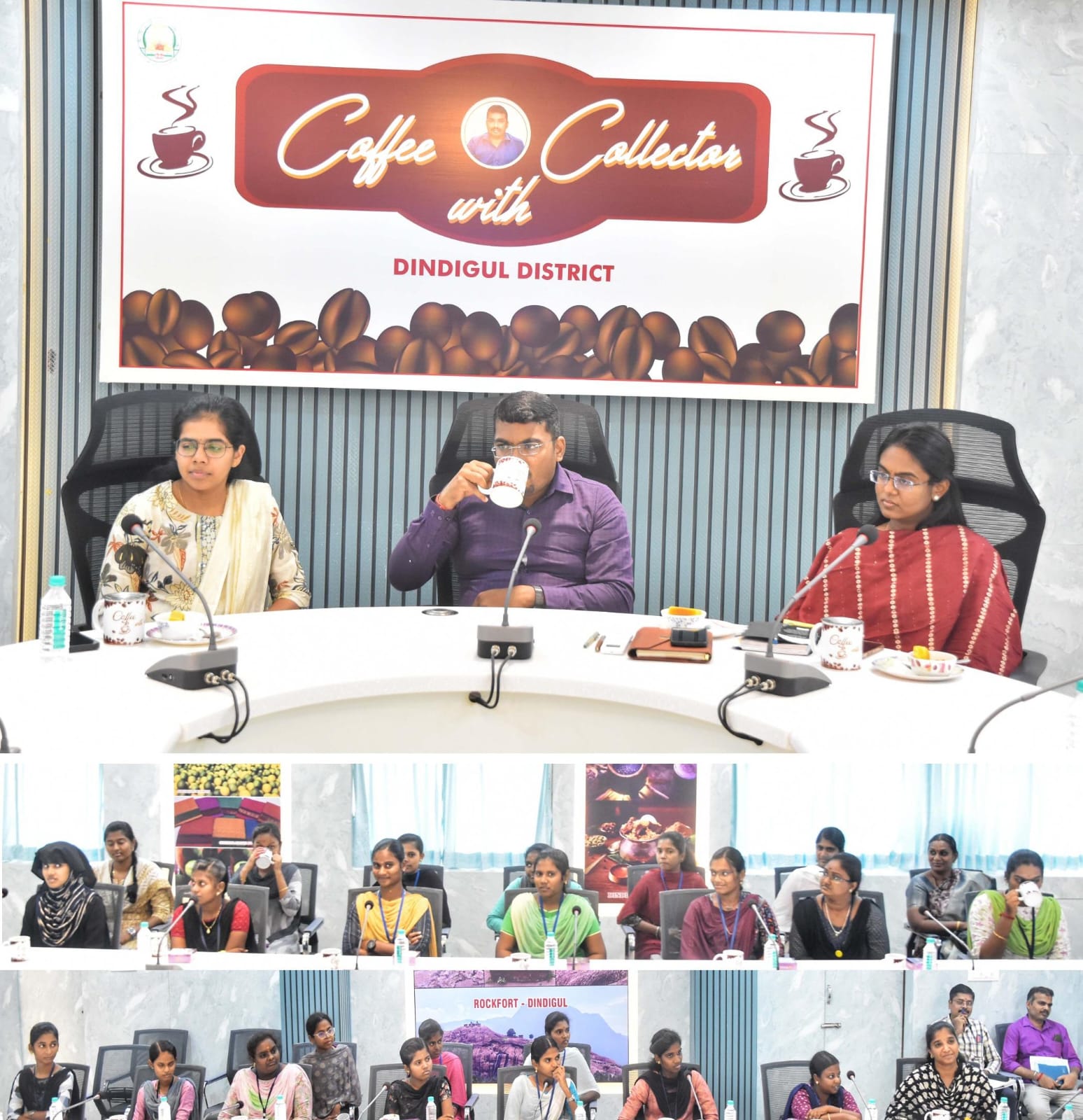 திண்டுக்கல் மாவட்ட ஆட்சியர் அலுவலக கூட்டரங்கில்  கல்லூரி மாணவியருடன் ‘Coffee with Collector’ நிகழ்ச்சி..